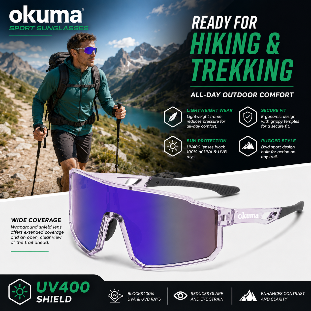 OKUMA UV400 Sports Eyewear Men - Surf Reel avis et prix
